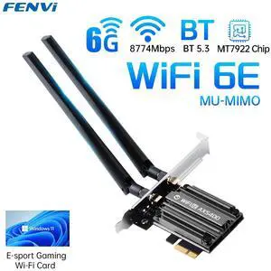fenvi WiFi 6E PCIe Wireless Adapter 5400Mbps Bluetooth 5.3 Tri Band 6G/5G/2.4G MT7922 Chipset Network Card Low Latency MU-MIMO for Windows 10/11