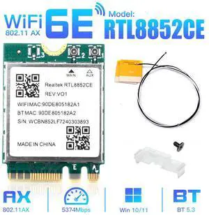 fenvi WiFi 6E RTL8852CE M.2 Network Card 802.11ax Tri-band 5400Mbps 6G/5G/2.4GHz, with Bluetooth 5.3 Wireless Adapter Support Windows 10/11 Wi-Fi 6E for Laptop