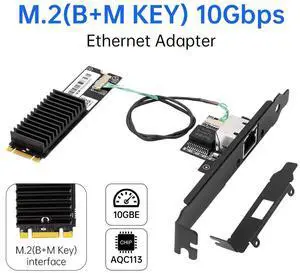 fenvi 10Gbps/10Gbe M.2 Server LAN Card with AQC113 Chip, B key M key PCIe Network Adapter, High Speed 10GB Ethernet Card for PC/Server
