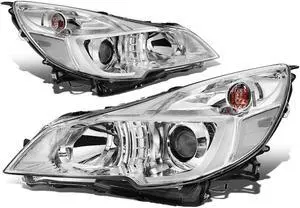 DNA Motoring HL-OH-SLEG13-CH-CL1 For 2010 to 2014 Subaru Outback Legacy Pair Projector Headlight Chrome Housing Clear Side Headlamps 11 12 13 Left + Right