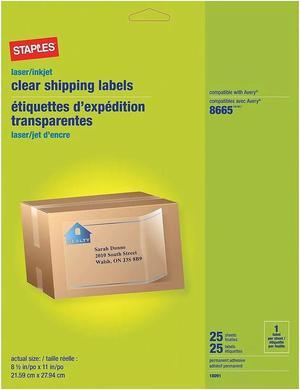 Staples Laser/Inkjet Shipping Labels 8-1/2" x 11" Clear 1 Label/Sheet 50/Carton