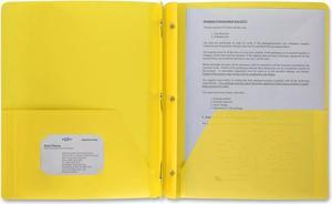 Business Source Poly Portfolio 3 Prong 2 Pkts LTR .3mil Yellow 20884