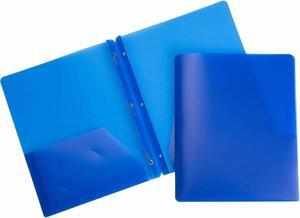 Business Source Poly Portfolio 3 Prong 2 Pkts LTR .3mil Blue 20886