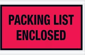 Tape Logic "Packing List Enclosed" Envelopes 5 1/2" x 10" Red 1000/Case (PL427)