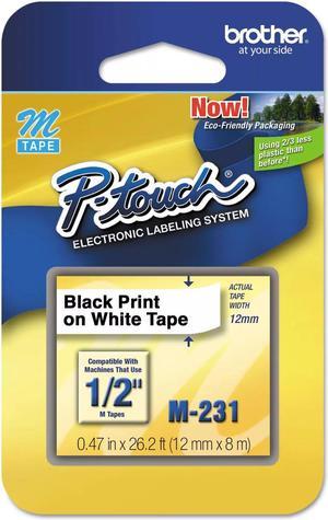 Brother M Series Tape Cartridge for P-Touch Labelers 1/2w Black on White M231
