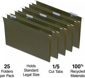 Staples ECO-ID Hanging File Folder 5-Tab Legal Size Standard Green 50/Carton