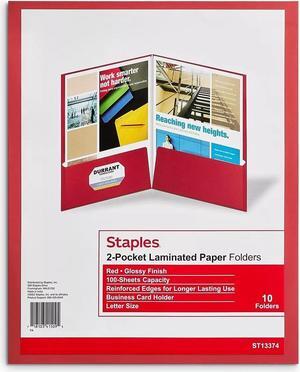 Staples 2-Pocket Laminated Folders Red 10/Pack (13374-CC) 905481