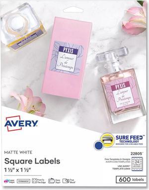Avery Square Print-to-the-Edge Labels w/TrueBlock 1 1/2 x 1 1/2 White 600/PK