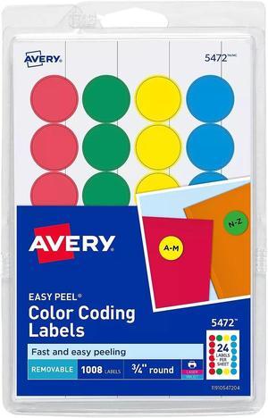 Avery Printable Removable Color-Coding Labels 3/4" dia Assorted 1008/Pack 05472