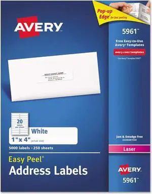 Avery Easy Peel Mailing Address Labels Laser 1 x 4 White 5000/Box 5961