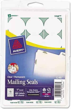 Avery Printable Mailing Seals 1" dia. Clear 480/Pack 05248