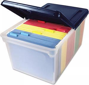 Innovative Storage Designs File Tote with Hinged Lid Letter Plastic Clear/Navy