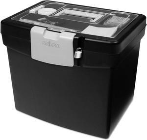 Storex Portable File Box with Large Organizer Lid 13 1/4 x 10 7/8 x 11 Black