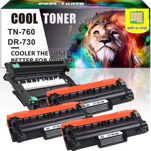 3x Toner TN760 1x DR730 Drum Compatible for Brother TN760 DR730 Drum MFC-L2710DW MFC-L2750DW HL-L2395DW