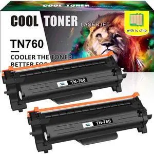 2PK Toner TN760 With Chip Compatible With Brother MFC-L2710DW L2717DW