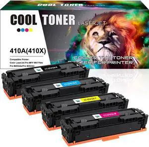 4Pack CF410AKCMY Toner Compatible with HP 410A HP LaserJet Pro MFP M477fnw M477fdw M452dn