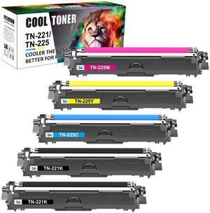 5PK TN221 TN225 Toner(2K+1C+1Y+1M)Compatible With Brother MFC-9340CDW MFC-9130CW