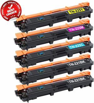 5PK TN221 TN225 Toner Cartridge for Brother MFC-9130CW MFC-9340CDW HL-3140CW