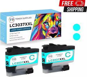 2 pk Cyan Ink Cartridge for Brother LC3037 LC-3037XXL for MFC-J5845DW MFC-J5945D