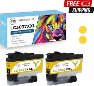 2 pk Yellow Ink Cartridge for Brother LC3037 LC-3037XXL for MFC-J5845DW MFC-J594