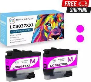 2 Pk Magenta Ink Cartridge for Brother LC3037 LC-3037XXL for MFC-J5845DW MFC-J59
