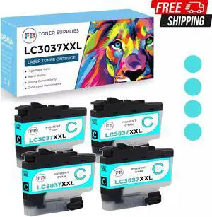4 pk Cyan Ink Cartridge for Brother LC3037 LC-3037XXL for MFC-J5845DW MFC-J5945D