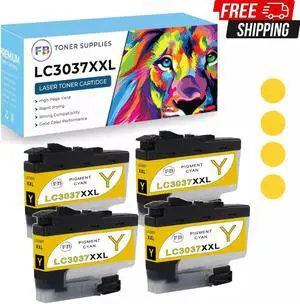 4 pk Yellow Ink Cartridge for Brother LC3037 LC-3037XXL for MFC-J5845DW MFC-J594
