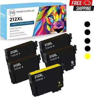 212XL T212 Ink Cartridges 1 Set(4B+1Y) for Epson Workforce WF-2830 WF-2850 XP-41