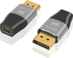8K DisplayPort to Mini DisplayPort Adapter 2 Pack 32.4Gbps Bi-Directional Transmission Support Male to Female