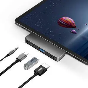 ESTONE USB C Hub, 4 in 1 USB C Adapter with 4K USB C to HDMI, PD Charging Port, USB3.0 Port, 3.5mm Audio Jack Port, for iPad Pro, Pixelbook, Galaxy S9 Plus / S9, Surface Go and More (Space Grey)