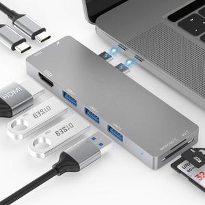 ESTONE USB C Hub 8 in 1 for MacBook Pro 2019 2018 2017 2016 13“15“ Dual Type C Hub Adapter with Thunderbolt 3, 100W Power Delivery, 4K HDMI, 3xUSB 3.0 Ports, SD&TF Card Reader