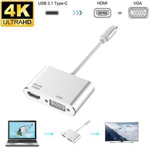 ESTONE USB C to HDMI VGA Hub Adapter, 2 in 1 USB Type C Multiport Dongle with UHD 4K HDMI VGA Compatible MBP w/Thunderbolt 3 Port 2018 iPad Pro/MacBook Pro/Chromebook/Lenovo and More+ , Silver