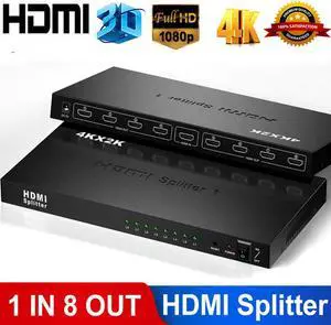 ESTONE Hdmi Splitter 1 in 8 Out Powered Hdmi Video Splitter with AC Adaptor Duplicate/Mirror Screen Monitor Supports Ultra HD 4Kx2K  and 3D Resolutions (1 Input to 8 Outputs)