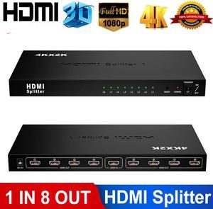 4K HDMI Extender Splitter 1x8 Port ,  1 in 8 Out HDMI Splitter Box Supports 4Kx2K@30Hz Full Ultra HD 1080P and 3D Compatible with PC STB Xbox PS4 PS3 Fire Stick Roku Blu-Ray Player HDTV