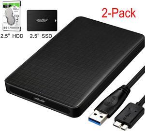 ESTONE USB3.0 to SATA III 2.5" External Hard Drive Enclosure for 7mm and 9.5mm 2.5 Inch SATA HDD/SSD  [UASP Supported]  [ Tool-Free Design] Black, 2-Pack