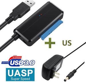 USB to SATA Adapter USB 3.0 to Hard Drive Converter Cable Compatible 2.5 3.5 inchs Hard Drive Disk SSD HDD,Power Adapter Included,Support UASP, For WD, Seagate, Toshiba, Samsung, Hitachi Black