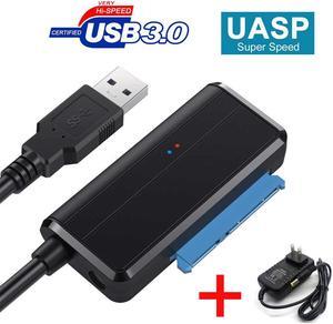 ESTONE USB 3.0 To Sata Adapter Converter Cable 22pin SataIII To USB3,0 Adapters For 2.5"3.5" Sata HDD SSD High Quality for WD, Seagate, Toshiba, Samsung, Hitachi-Black