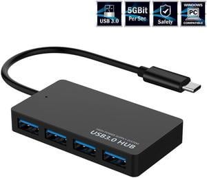 4-Port USB Hub, ESTONE 4-in-1 Type-C Hubs Adapter with 4 USB 3.0 Ports for Portable 4 Ports Data Hub, Support Windows 7/8/10,Mac OS,Linux and More (Black)