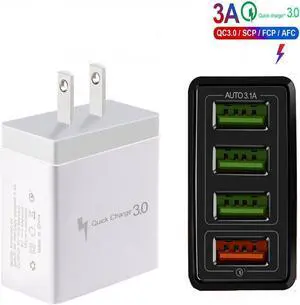 USB Wall Charger, 48W Fast USB Wall Plug 4-Port USB Charger ESTONE Charger Block with QC 3.0, for iPhone 11/ Pro/MAX/X/XS/XR/XS Max/8/7/6/Plus, iPad, Samsung and More  -White