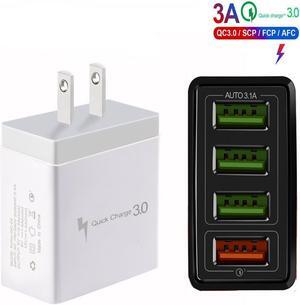 48W USB Charger Cube, Wall Charger Plug,  3.1A 4-Muti Port USB Adapter Power Plug Charging Station Box Base Replacement for iPhone 11 Pro Max/X/, iPad, Samsung Phones and More USB Charging Block-White