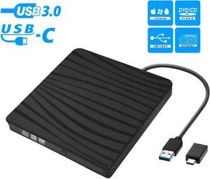 External CD/DVD Drive USB 3.0/Type C Portable High Speed Data Transfer CD/DVD-RW Drive/Writer/Rewriter/Player for MacBook Pro Laptop/Desktops Win 7/8.1/10 and Linux OS (Black)