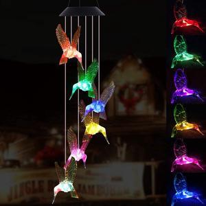 Changing Color Solar Powered Waterproof Solar Wind Chime Wind Moblie LED Light, Spiral Spinner Windchime Portable Outdoor Chime for Patio, Deck, Yard, Garden, Home-Six Hummingbirds