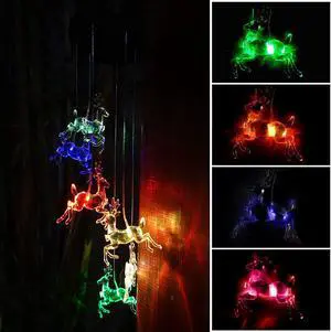 Deers Wind Chime Solar Light Color Changing LED Solar Mobile Wind Chime Solar Light Wind Mobile Portable Waterproof Outdoor Decorative Romantic Wind Bell Light for Patio Garden Home Party-Six Deers