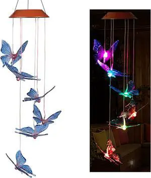 Wind Chime,Butterflies Solar Lights Chimes, Solar Wind Chime Outdoor Garden Decor, Yard Decorations Solar Light Mobile, (Gifts for Mom/Grandma, Birthday Bifts for Mom)