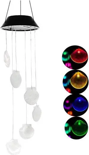 LED Solar Hummingbird Wind Chime,Six Seashells Changing Color Waterproof Wind Chimes for Home Party Night Garden Decoration (Six Seashells)