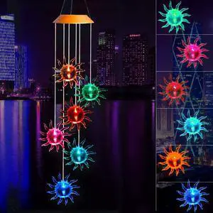 LED Solar Hummingbird Wind Chime,Six Suns Changing Color Waterproof Wind Chimes for Home Party Night Garden Decoration (Six Suns)