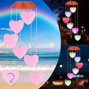 Loves Wind Chime Solar Light Color Changing LED Solar Mobile Wind Chime Solar Light Wind Mobile Portable Waterproof Outdoor Decorative Romantic Wind Bell Light for Patio Garden Home Party-Six Loves