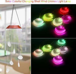 Color Changing Six Seashells Wind Chime Outdoor, Solar Powered Crystal Ball Wind Chimes LED Wind Mobile Solar Lights Wind Bell for Garden Patio Home Decoration (Seashells)