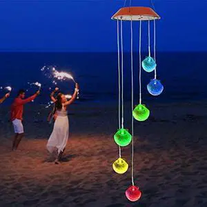 Seashells Wind Chime Solar Light Color Changing LED Solar Mobile Light Wind Mobile Portable Waterproof Outdoor Decorative Romantic Wind Bell Light for Patio Garden Home Party-Six Seashells