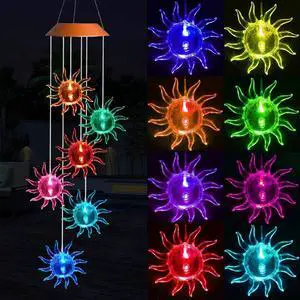 Suns Wind Chime, Solar Lights Chimes,Six Suns Solar Wind Chime Outdoor Garden Decor, Yard Decorations Solar Light Mobile, (Gifts for Mom/Grandma, Birthday Bifts for Mom)